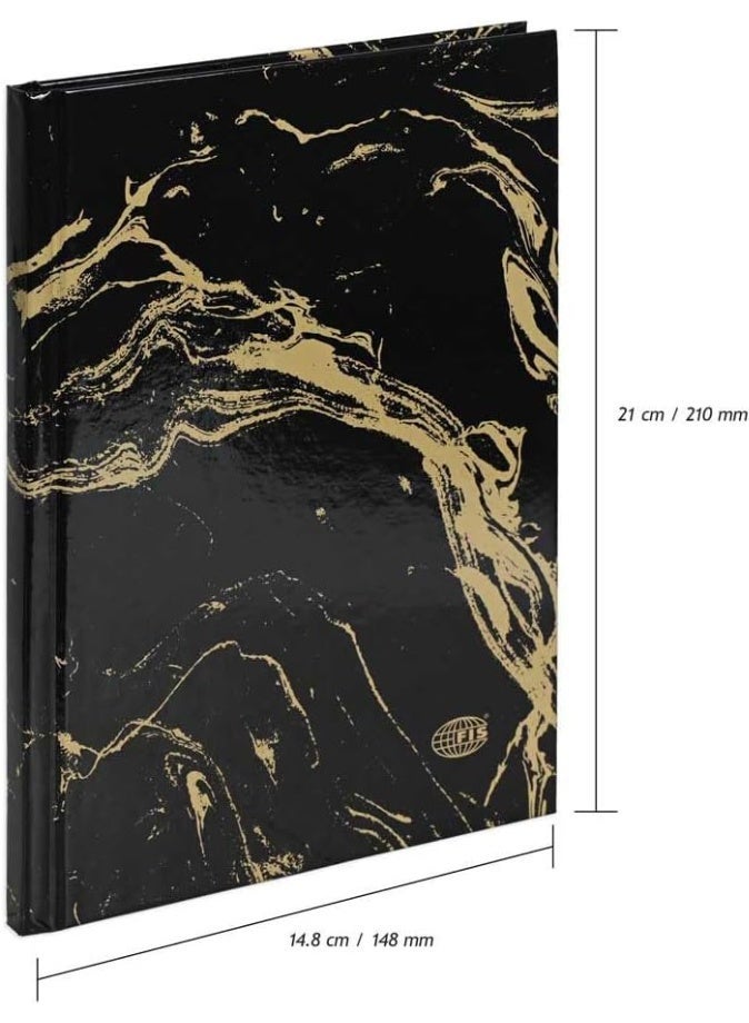 FIS® Notebook Hard Cover, A5 Size(14.8x21cm), 2 Quire, 192 Pages, 96 Sheets, Single Line Ruling, Golden/Black, Packet of 5 Pieces, Design 4-FSNBHCA5GLBKD04 - Image 2